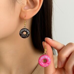 Set of 2 Donut Earrings‎ - Pink and Chocolate Sprinkle Design - Cute Fun